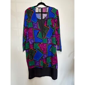 Roaman's‎ Vintage 80s Dress Abstract Print Long Sleeve Colorful Party Size 2X